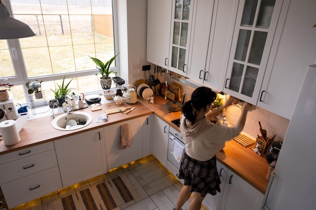 Festive Christmas decor and mess in the kitchen cooking treats for the feast New Year mood home interior