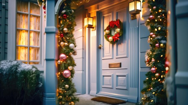 Festive Christmas Door Decoration Generative AI