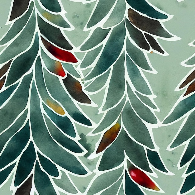 Festive Christmas flowers and plants. Seamless repeating pattern. Digital watercolor