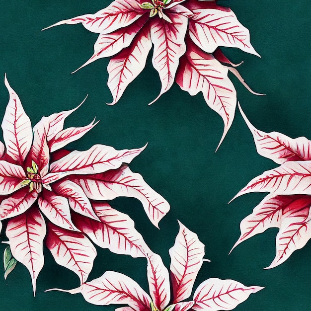 Festive Christmas flowers and plants. Seamless repeating pattern. Digital watercolor