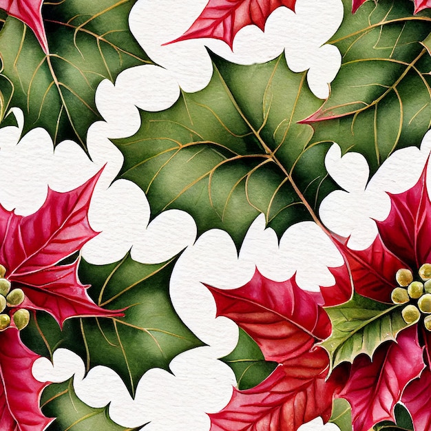 Photo festive christmas flowers and plants. seamless repeating pattern. digital watercolor