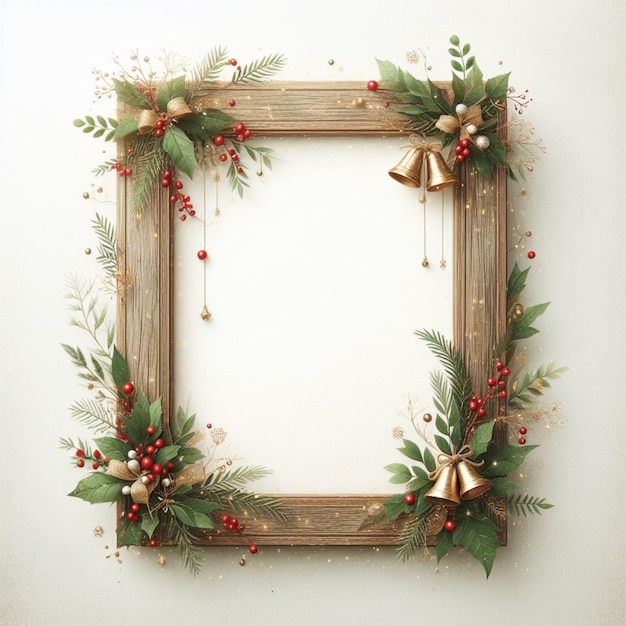 Festive Christmas Frame with Elegant Leaves Holiday Greeting Card Design