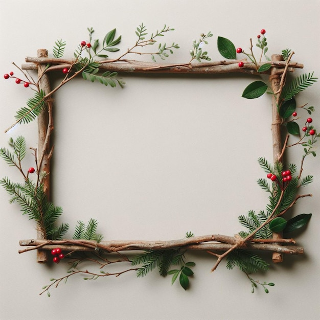 Festive Christmas Frame with Elegant Leaves Holiday Greeting Card Design