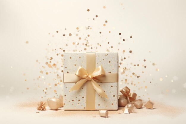 Festive christmas gift psd celebrate with confetti on a beige background ar 32