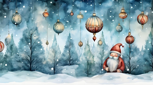 Festive Christmas Holiday Watercolor Illustration Banner Image