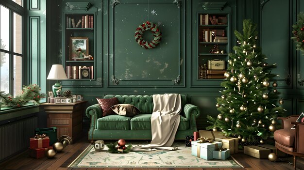 Festive Christmas interior with fir tree gifts and garlands AI Generated