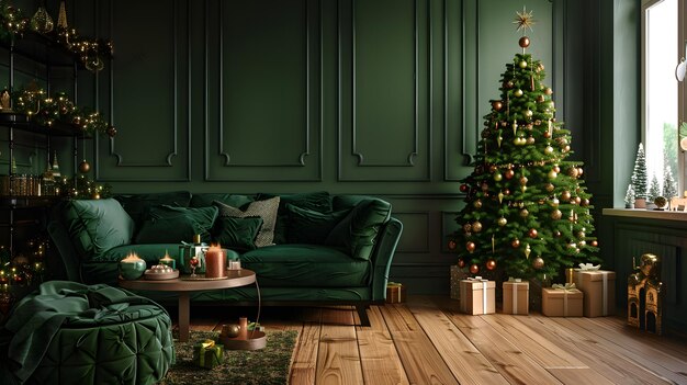Festive Christmas interior with fir tree gifts and garlands AI Generated