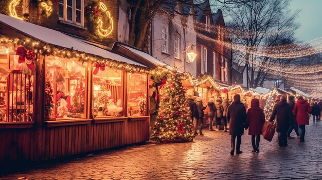 Festive Christmas Market with Stalls