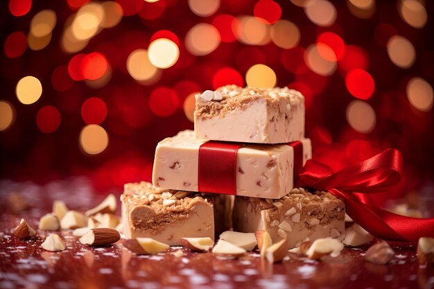 Foto delizia natalizia di torrone decorata con decorazioni festive