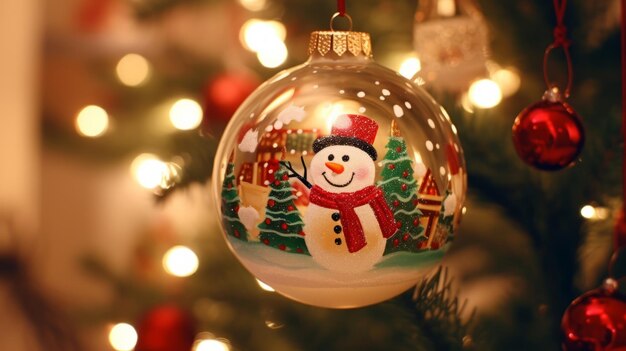 A festive Christmas ornament hanging from a beautifully decorated Christmas tree