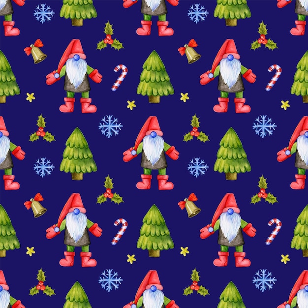 Festive Christmas pattern with gnomes