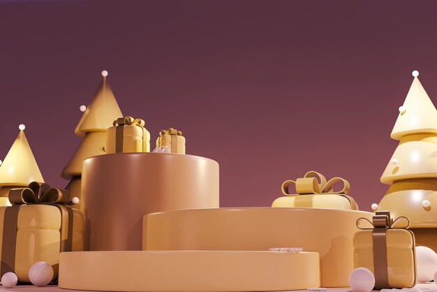 Festive Christmas scene podium for products showcase promotional sale minimalist gold background