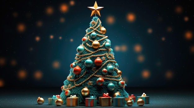 A festive Christmas tree adorned with ornaments twinkling lights and a shining star on top