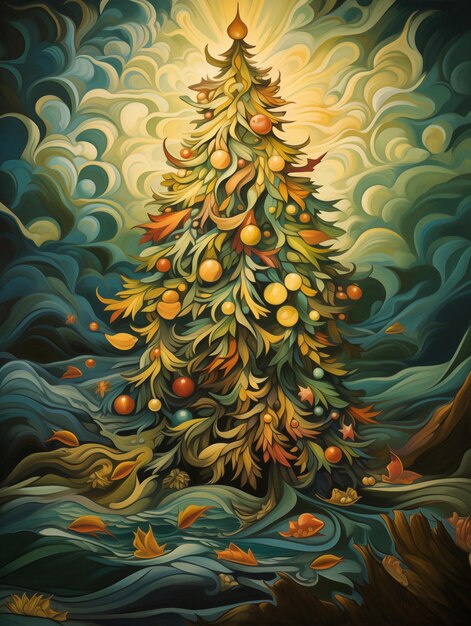 Photo festive christmas tree masterpiece by a world famous artist classics of modern art oil painting