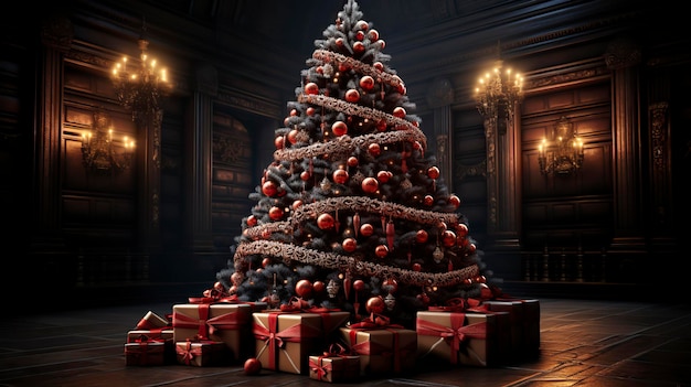 Праздничная рождественская елка с подарками под ней Рождественский волшебный праздник Рождественская мечта