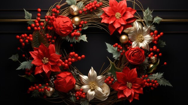 Festive Christmas Wreath on Dark Background 33