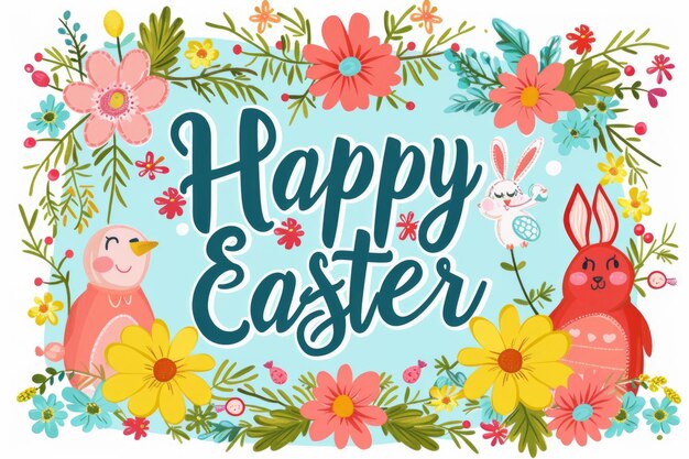 Photo festive clip art with happy easter phrase