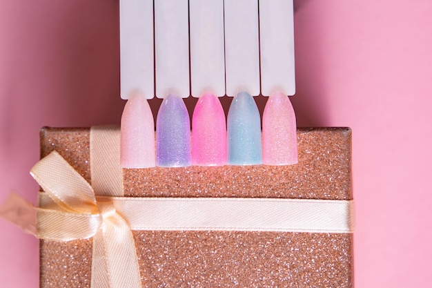 Festive color palettes of nail gel polish for manicure and\
pedicure nails