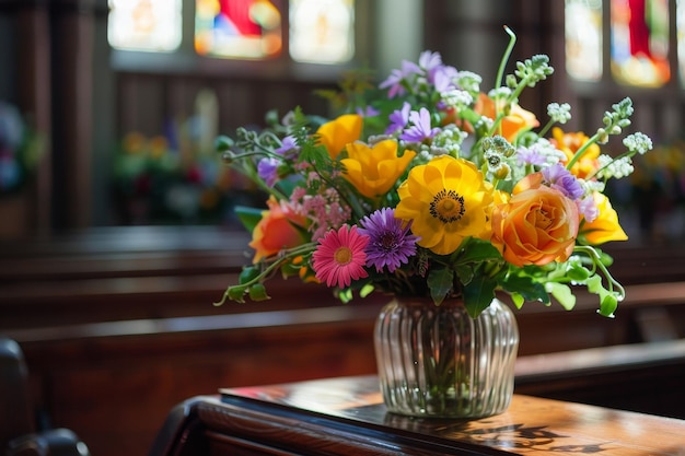 A Festive and Colorful Floral Offering Graces the Altar Symbolizing Hope