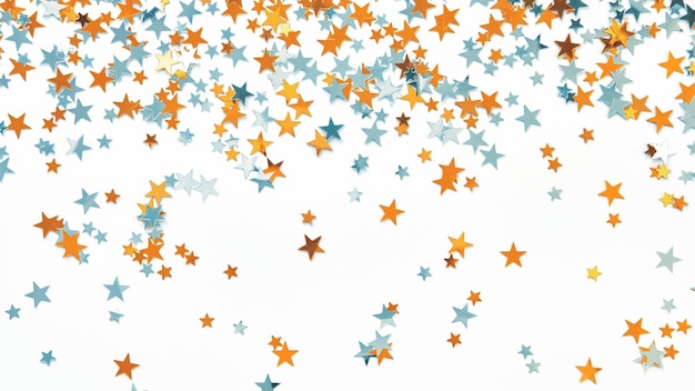 Festive confetti in the form of stars scattered on a white background decorations for Christmas and parties