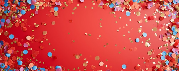 Photo festive confetti on red background