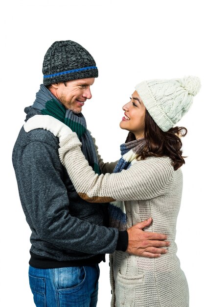 Festive couple in winter clothes