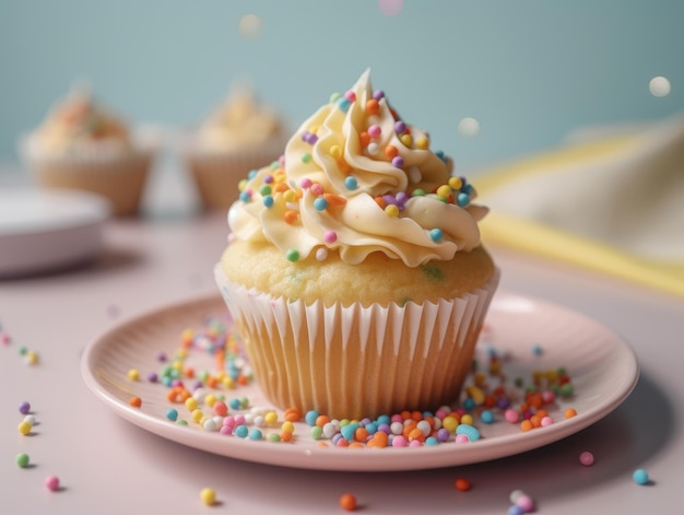 Festive Cupcake Frosting Top with Sprinkles Generative AI