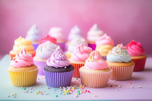 축하를 위한 축제 컵케이크 다채로운 디저트