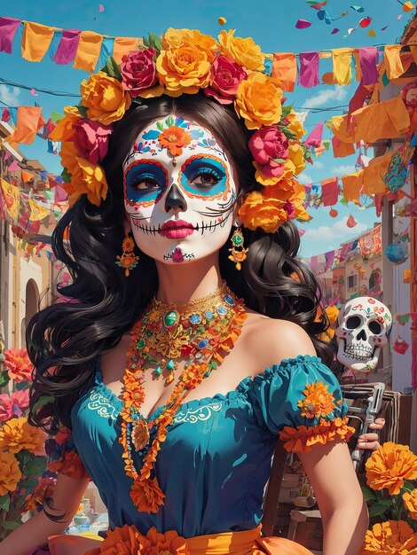 Festive Day of the Dead celebration artwork Vibrant Day of the Dead Vector Illustration