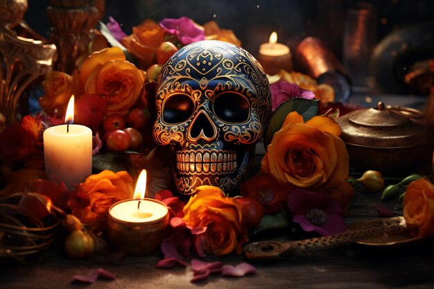 Foto festive day of the dead composizione con un beautif 00380 01