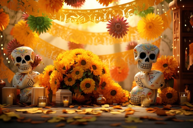 Festive day of the dead decorations featuring pape 00559 01