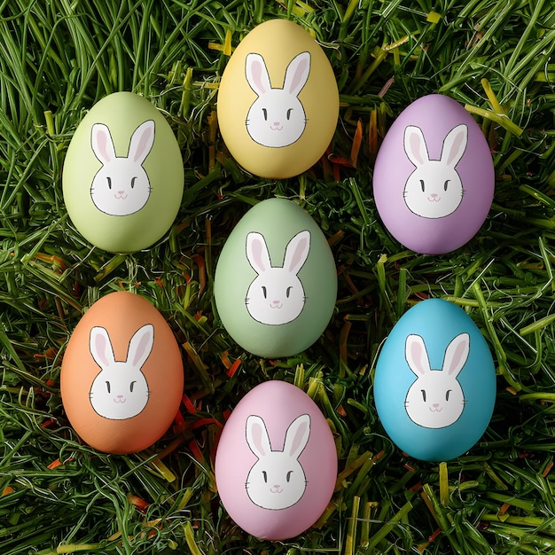 festive decor Colorful Easter eggs adorned with cute bunny faces For Social Media Post Size