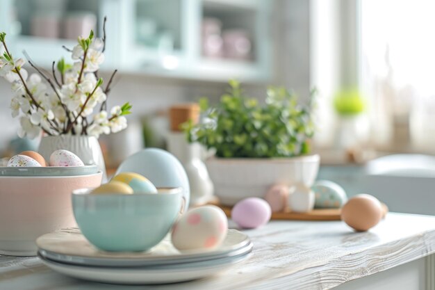 Festive decoration of the easter kitchen and table