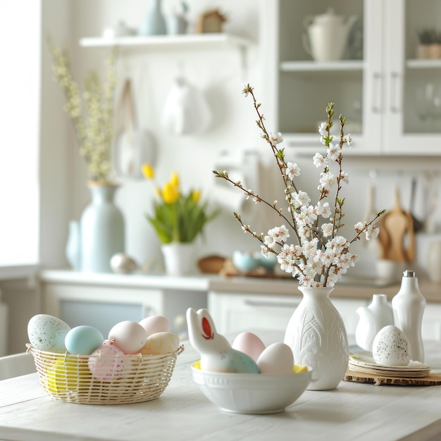 Photo festive decoration of the easter kitchen and table