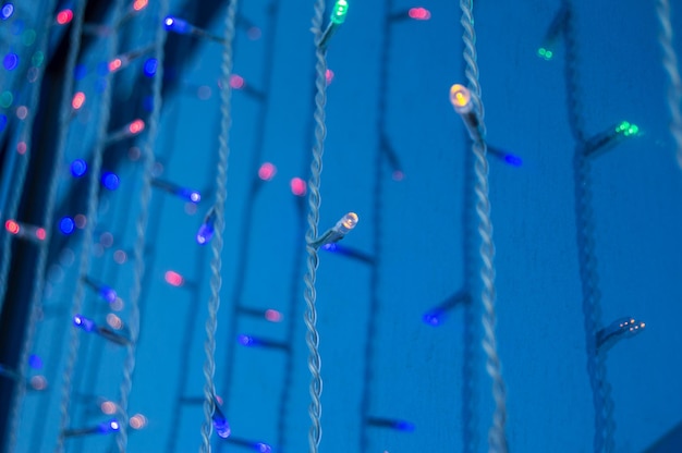 Festive decoration of office buildings lights electric garland with lights