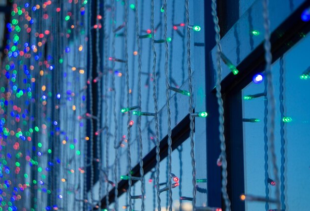 Festive decoration of office buildings lights electric garland with lights