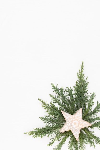 Festive decoration on white wooden background