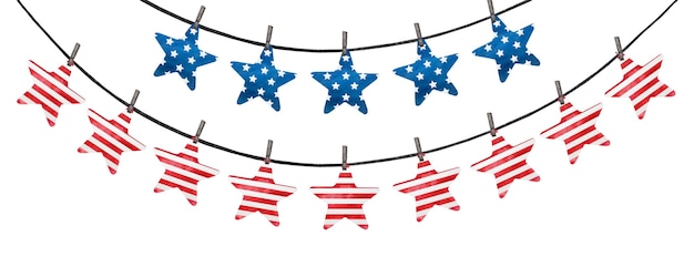 アメリカ国旗の国旗の色で描かれたお祭りの装飾。
