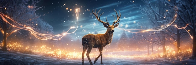 A festive deer sparkles with lights in a winter wonderland Generative AI