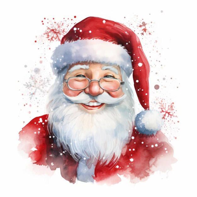 Festive delight adorable santa in red hat with snowflakes charming watercolor clipart on a white