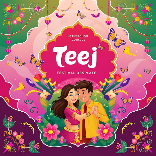 Photo festive design for a teej festival banner showcasing a joyous celebration