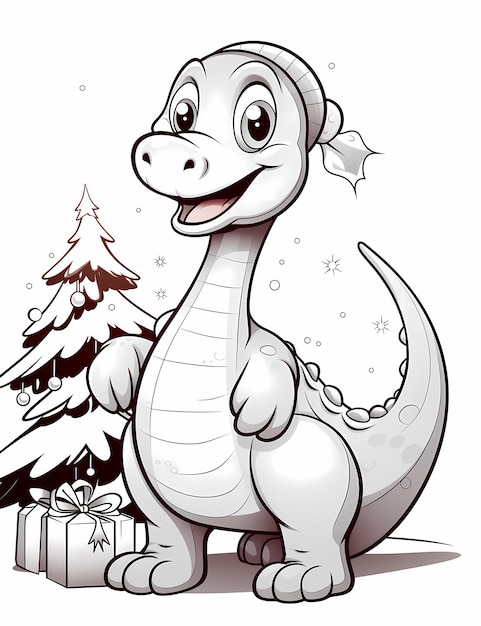 Фото Праздничный динозавр бронтозавр с рождественскими огнями на шее