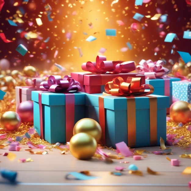 A festive discount coupon events confetti with gifts and coupons