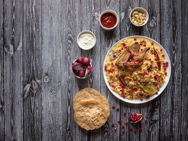 Festive dish with baked chicken and rice. mandi kabsa, yemenis s