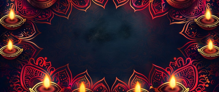 Foto festive diwali doodle page border met levendige rangoli patronen en diya lichten