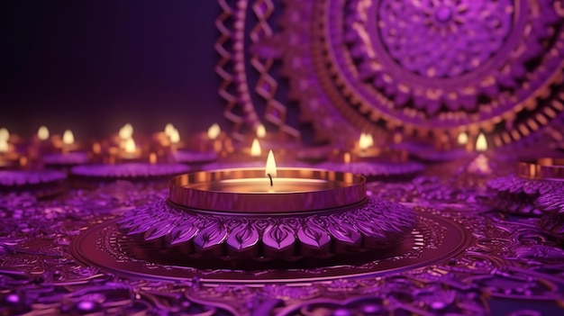 伝統的なインドのコンセプトを持つお祝いのディワリの壁紙紫の華やかなパターン