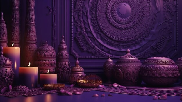 Foto carta da parati festiva diwali motivo ornato viola con concetto indiano tradizionale
