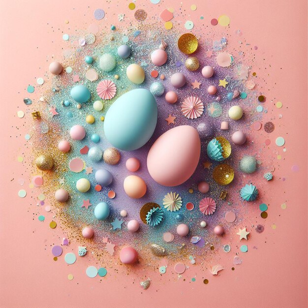 Photo festive easter background with confetti sparkles and easter eggs vector illustration