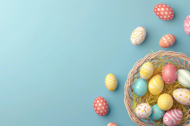 festive easter banner horizontal template spring mockup easter eggs in basket with copy space