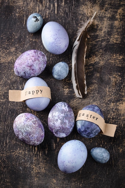 Festive Easter eggs in purple and blue color